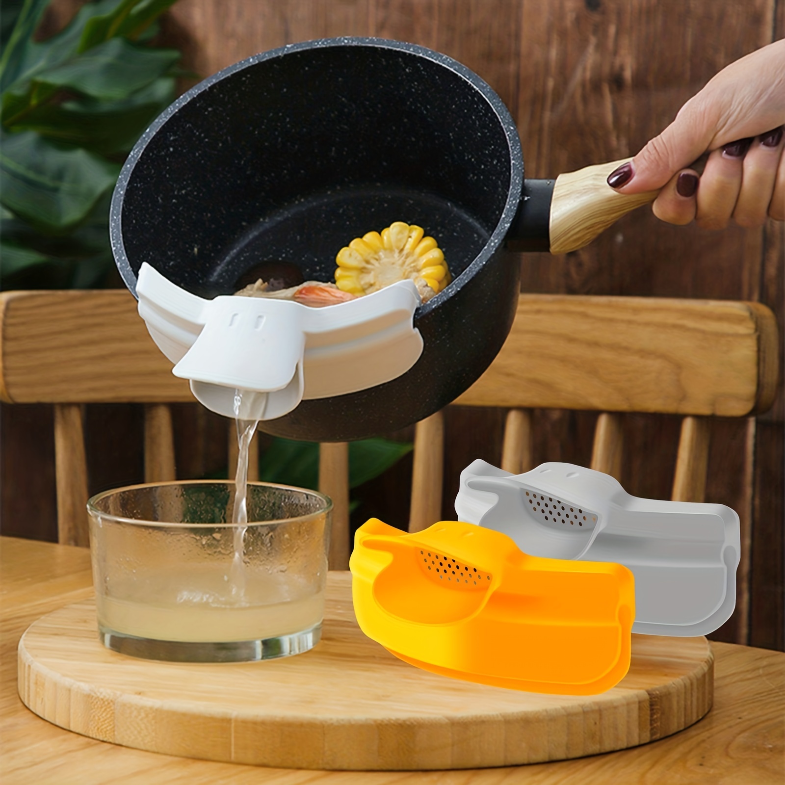 

1pc Silicone Pot Side Drainage Guide Nozzle, Duckbill Type Spill Proof Splash Proof Soup Drainage Clip Pasta Funnel Strainer, Kitchen Easy To Clean Food Grade Liquid Strainer Accessories