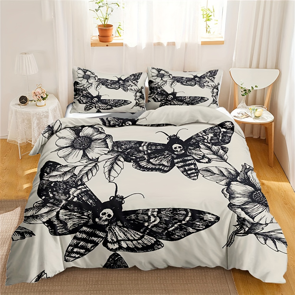 2/3pcs Gothic Skull Print Duvet Cover Set - Soft And Stylish Bedding For All Seasons - Includes 1 Duvet Cover And 1/2 Pillowcase - Perfect For Your Bedroom Decor