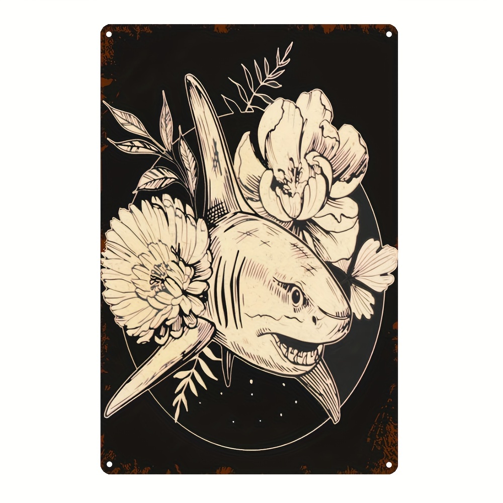 Nostalgic art Retro Funny Sign Vintage Flower Floral Shark - Temu