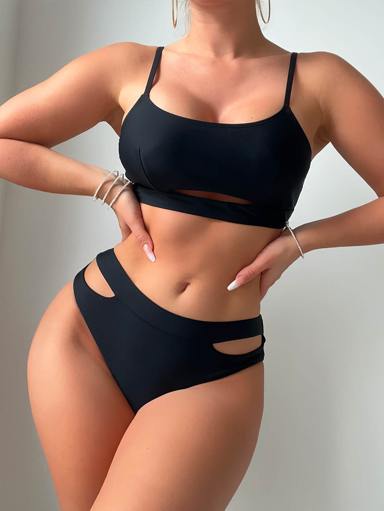 Conjunto de bikini deportivo para mujer, de dos piezas, acanalado, liso,  para mujer Negro M Negro M Xishao ropa