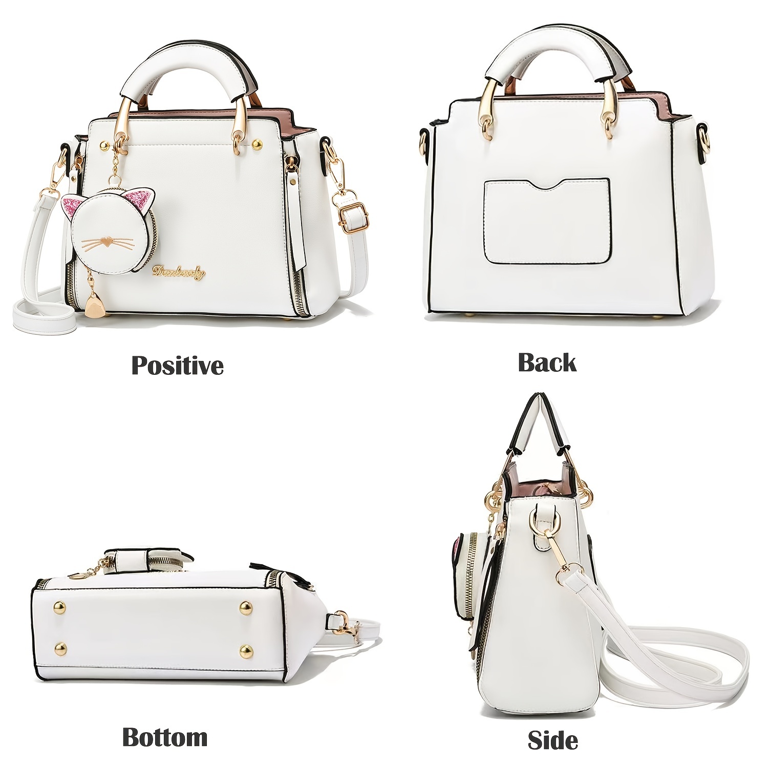 Cute Letter Detail Handbag, Simple Double Handle Purse, Trendy