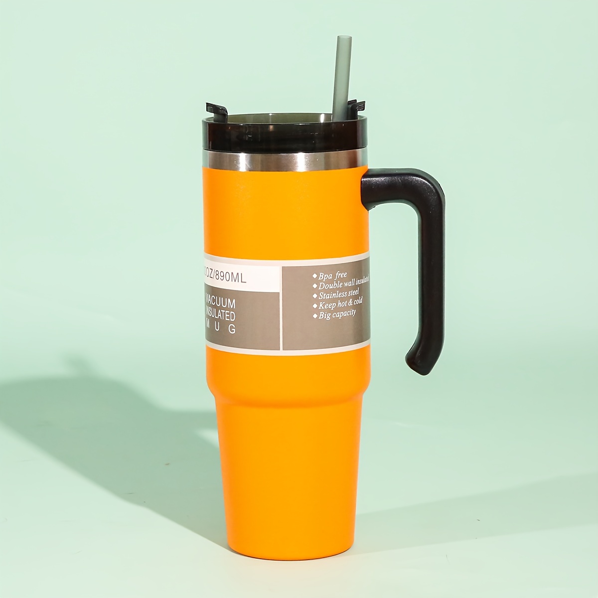 Stainless Steel Big Capacity Carrying Handle Insulated Tumbler With Straw