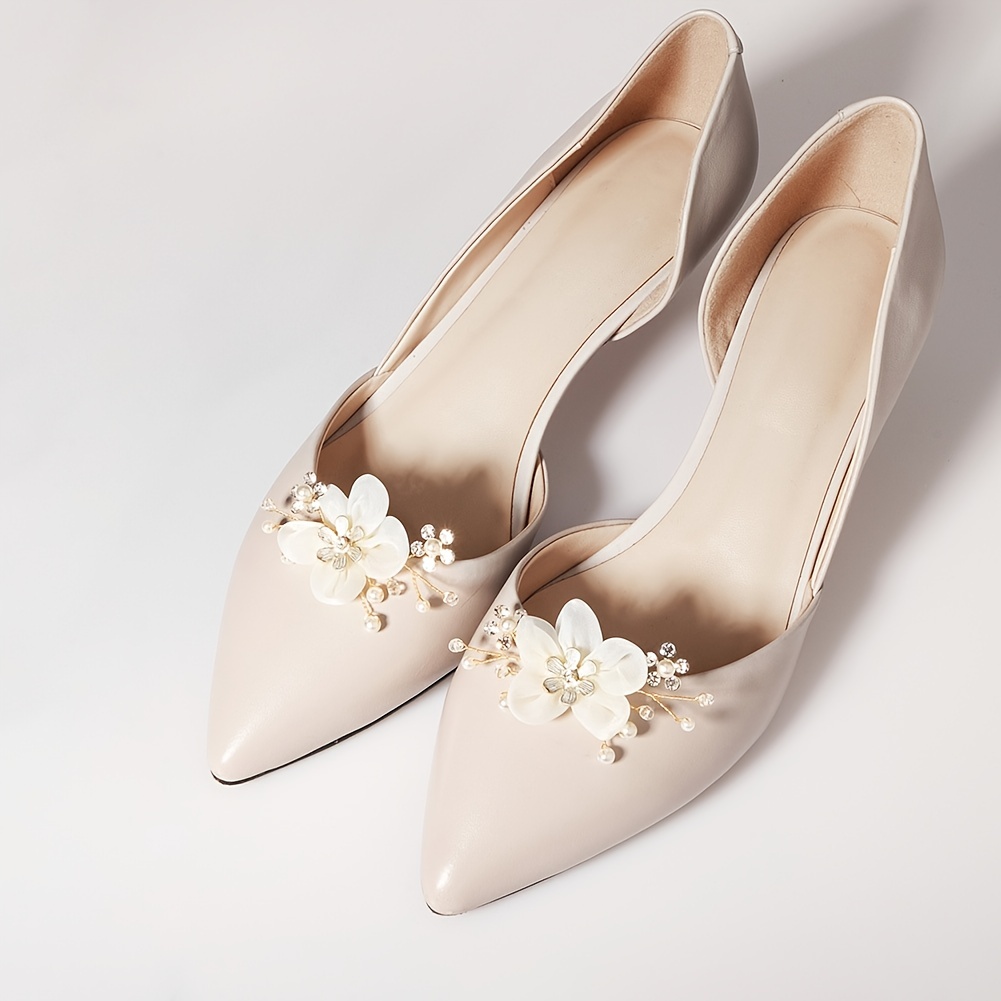 Fabric Flower Rhinestone Shoe Buckles for Women