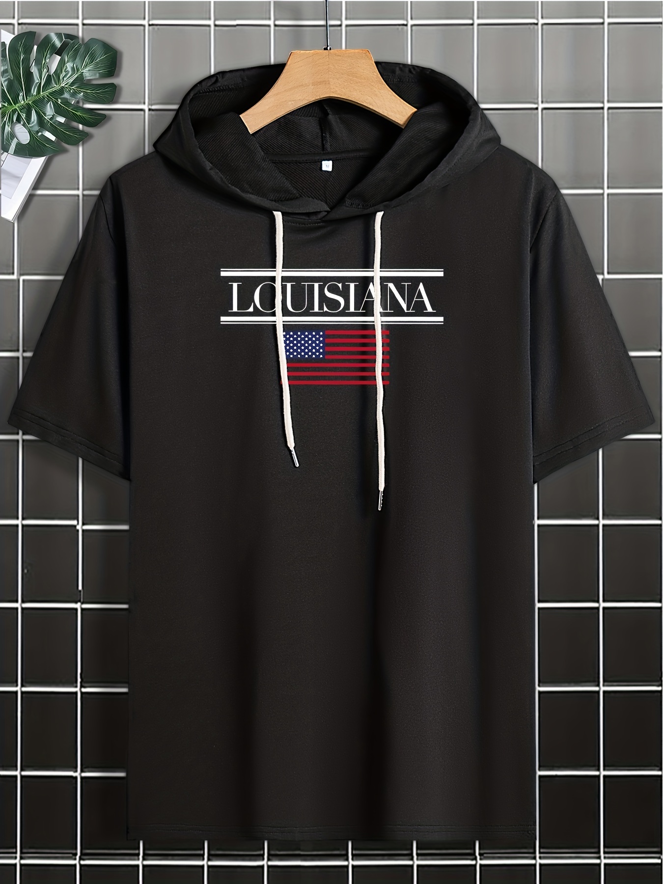 louisiana' Print, Men's Short Sleeve Hoodie Hooded Tshirt, Casual