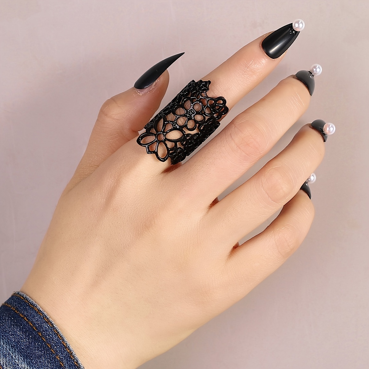 Exaggerated Long Hollow Open Ring, Silver Plated Adjustable Ring