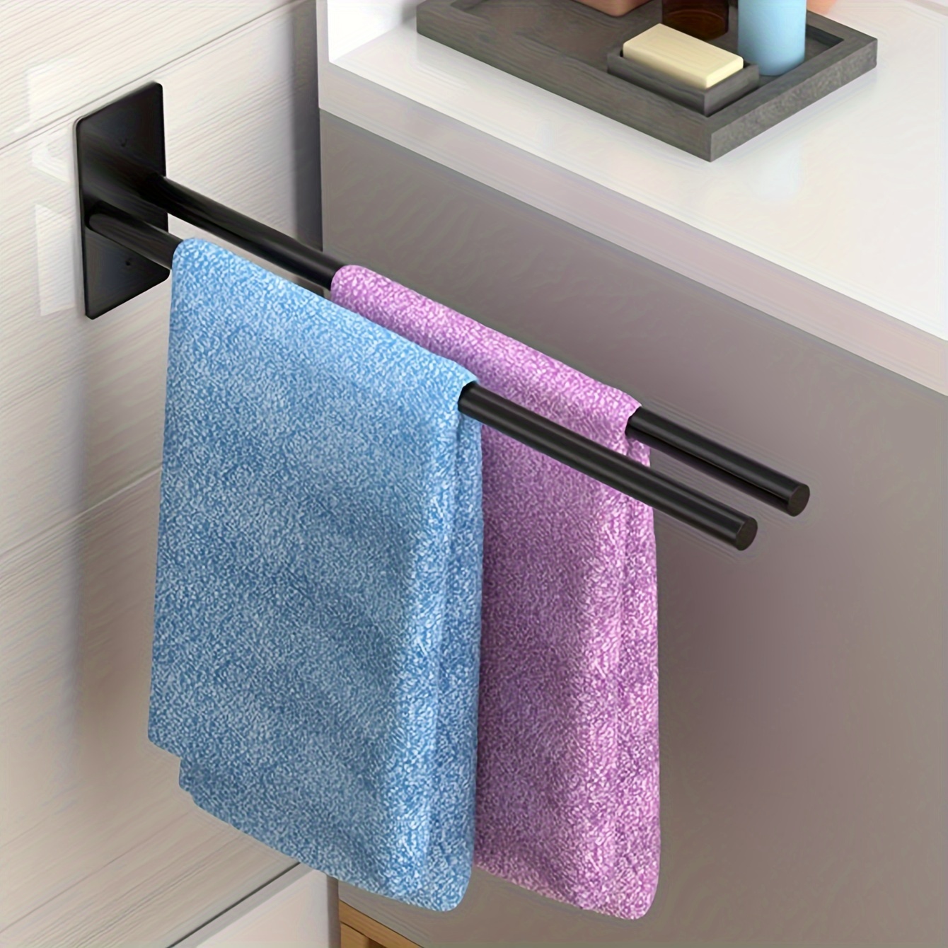 Porte-serviettes sans perçage, acier au carbone, porte-serviettes double,  sans