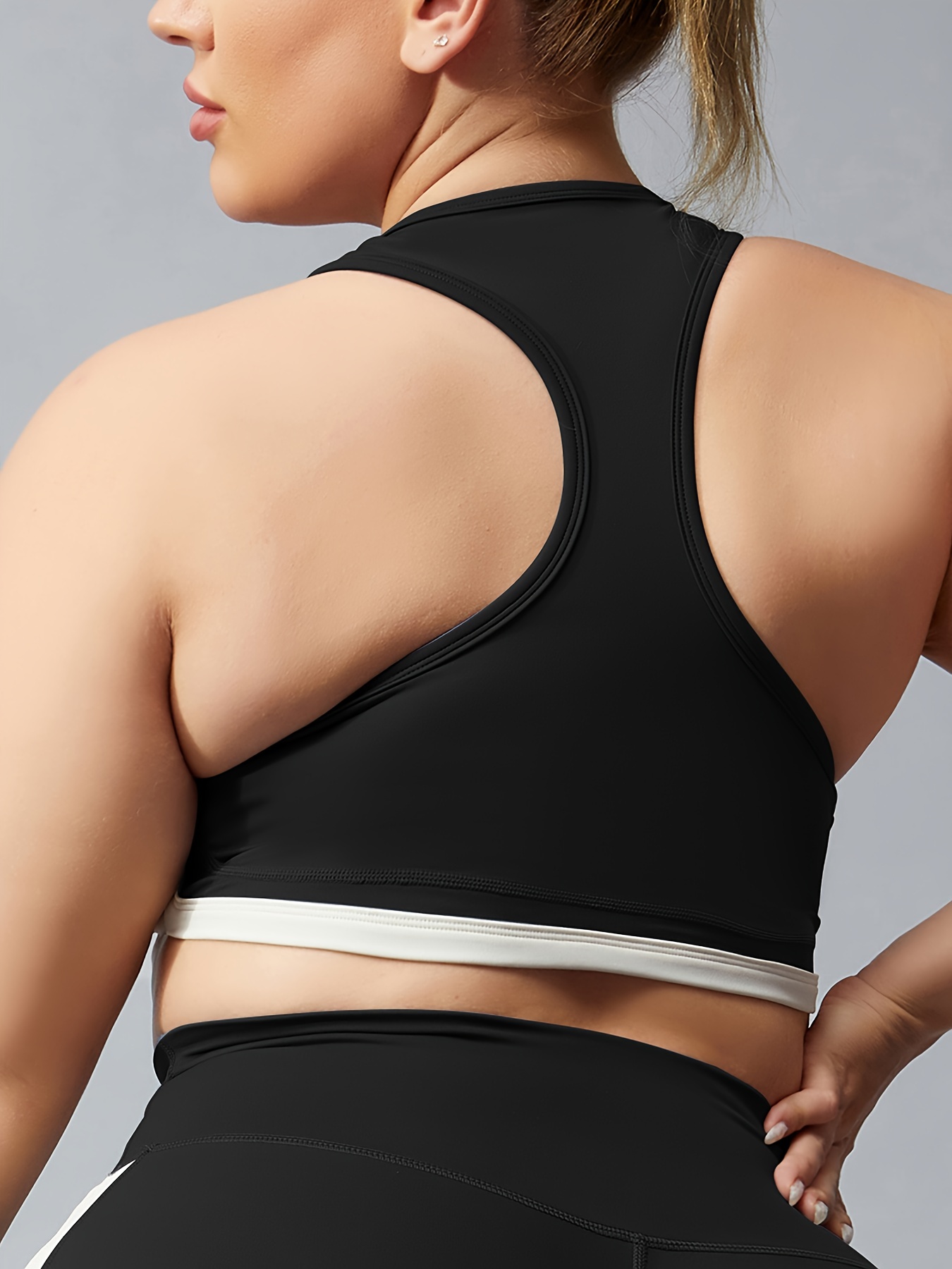 Plus Size Sports Bra Women's Plus Contrast Binding Racer - Temu Italy