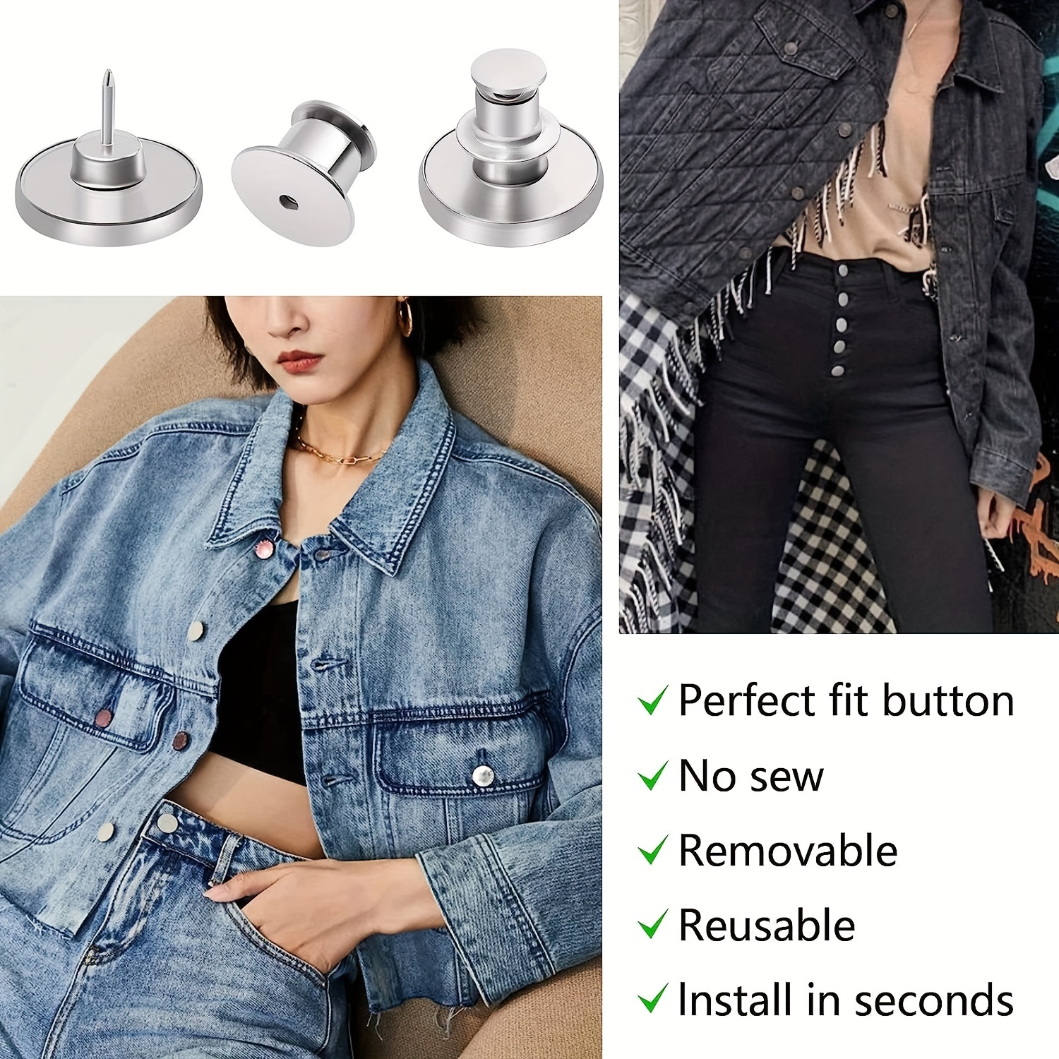 10 Pc Button Pins For Jeans, No Sew And No Instant Button Pins For  Pants,reusable And Adjustable (s