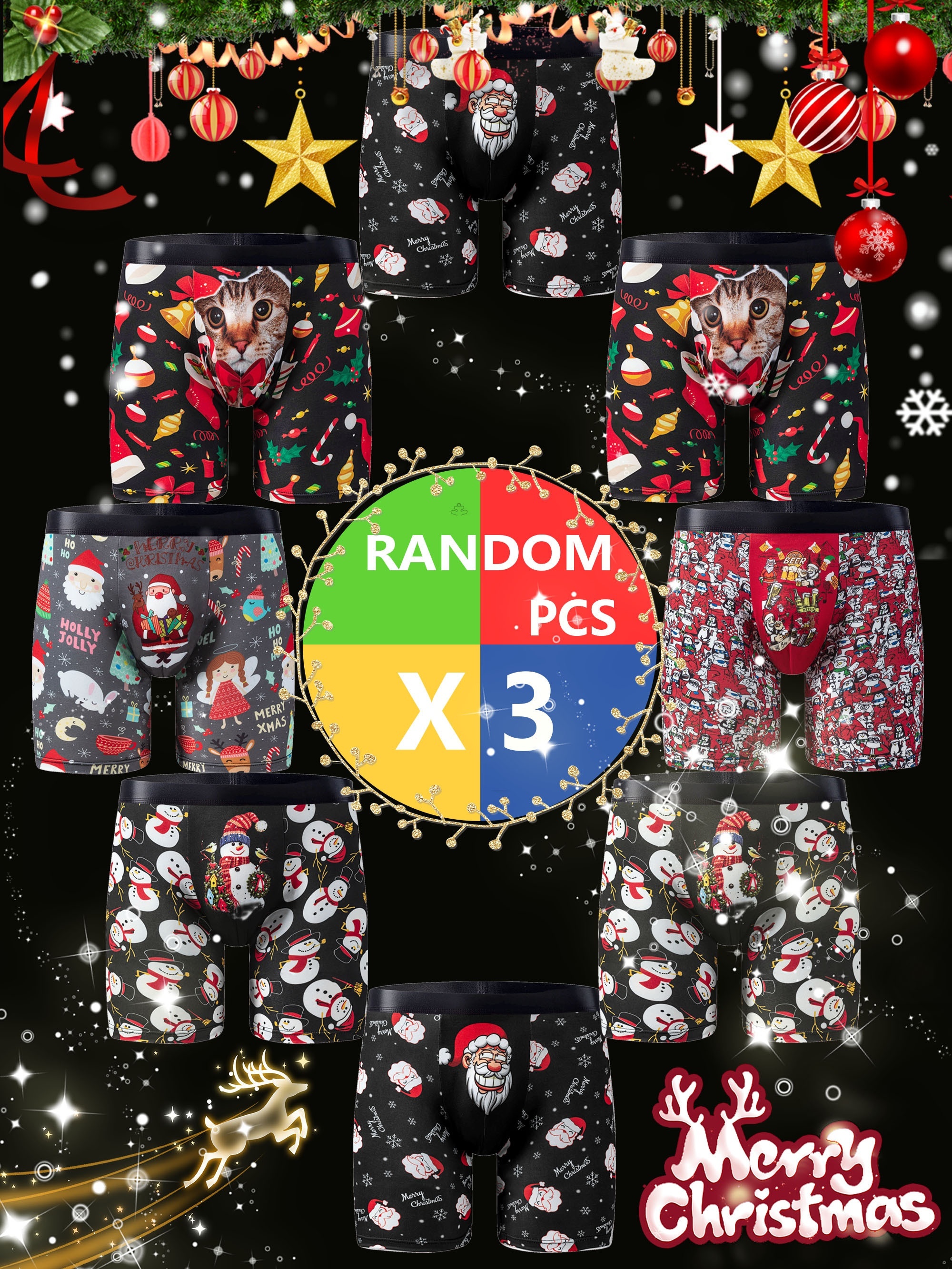 Men's Christmas Snowman Print Breathable Soft Comfy Boxer - Temu