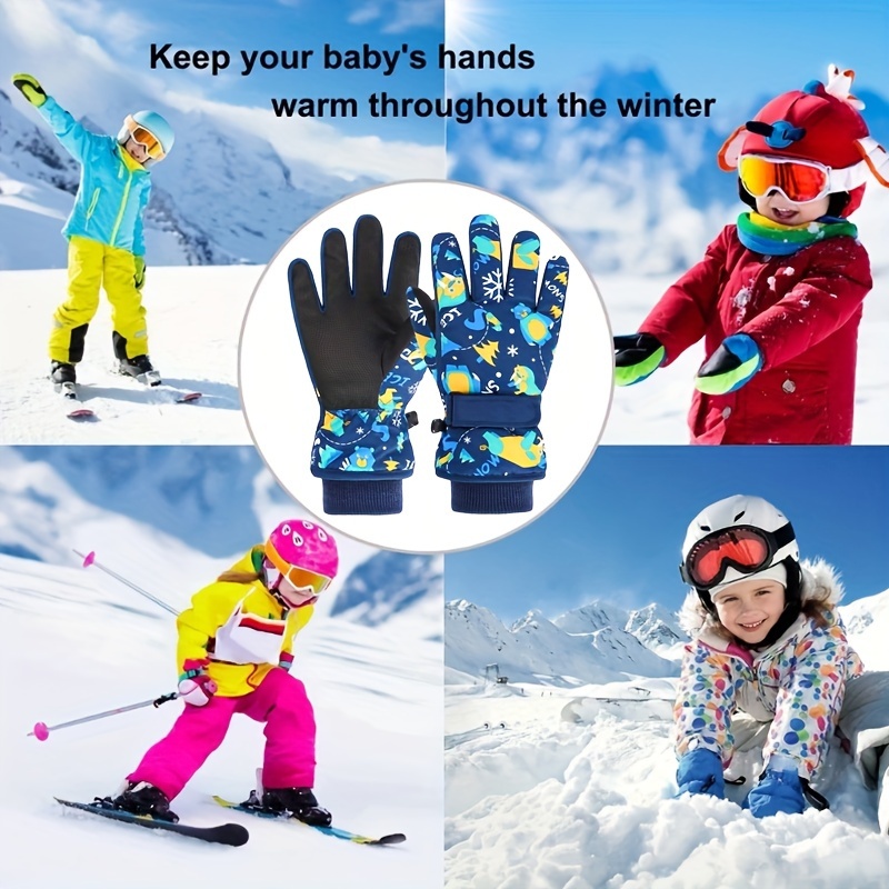 Gants de Ski Cartoon à Motifs Gants d'Hiver avec Ficelle pour