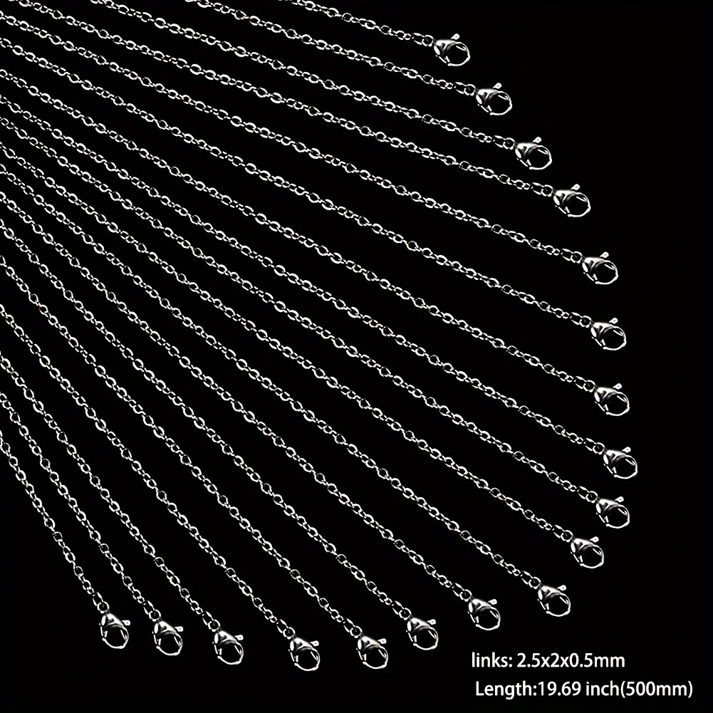Image of 20pcs 304 Stainless Steel Necklace, Cable Chains Wth Lobster Clasps For Jewelry Making Chains 450-600mm