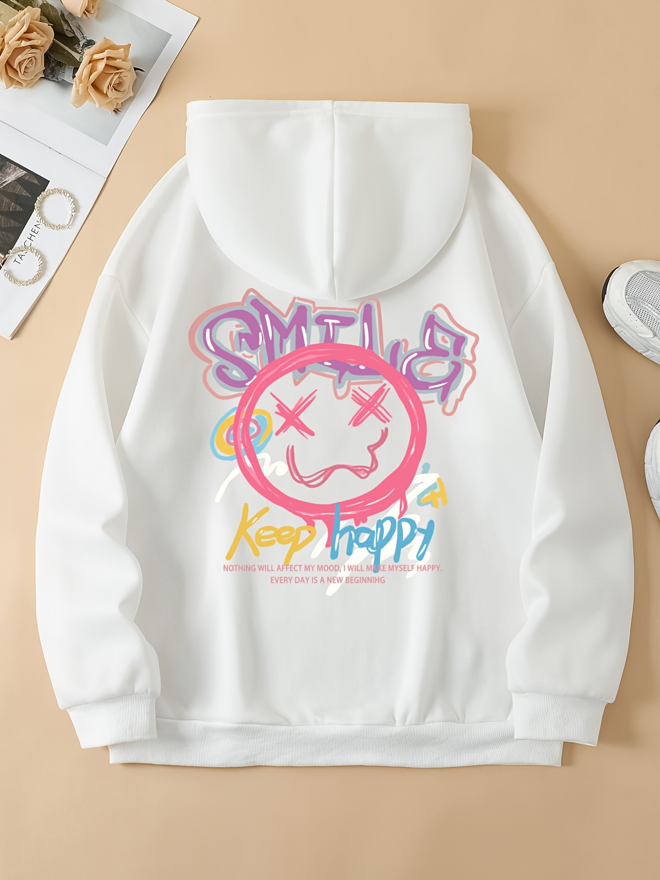 Letter Print Drawstring Hoodie Casual Long Sleeve Pocket - Temu Canada