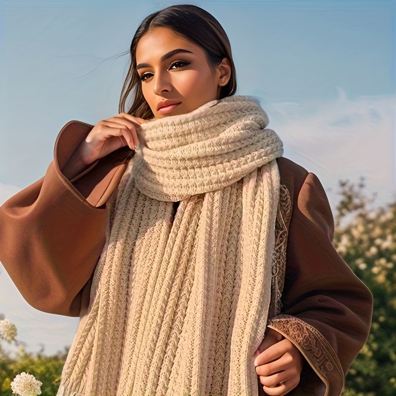 Bufandas para mujer de lana sólida bufanda mujer estudiante parejas  invierno largo grueso cálido invierno bufanda de punto