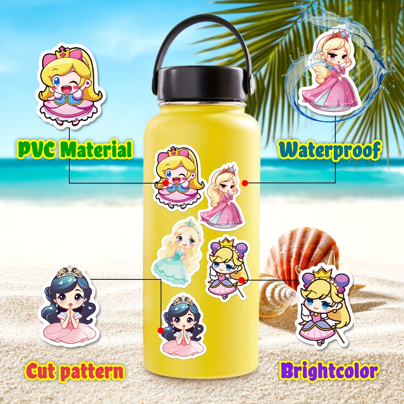 Disney Stickers Water Bottles  Waterproof Stickers Princess Kid