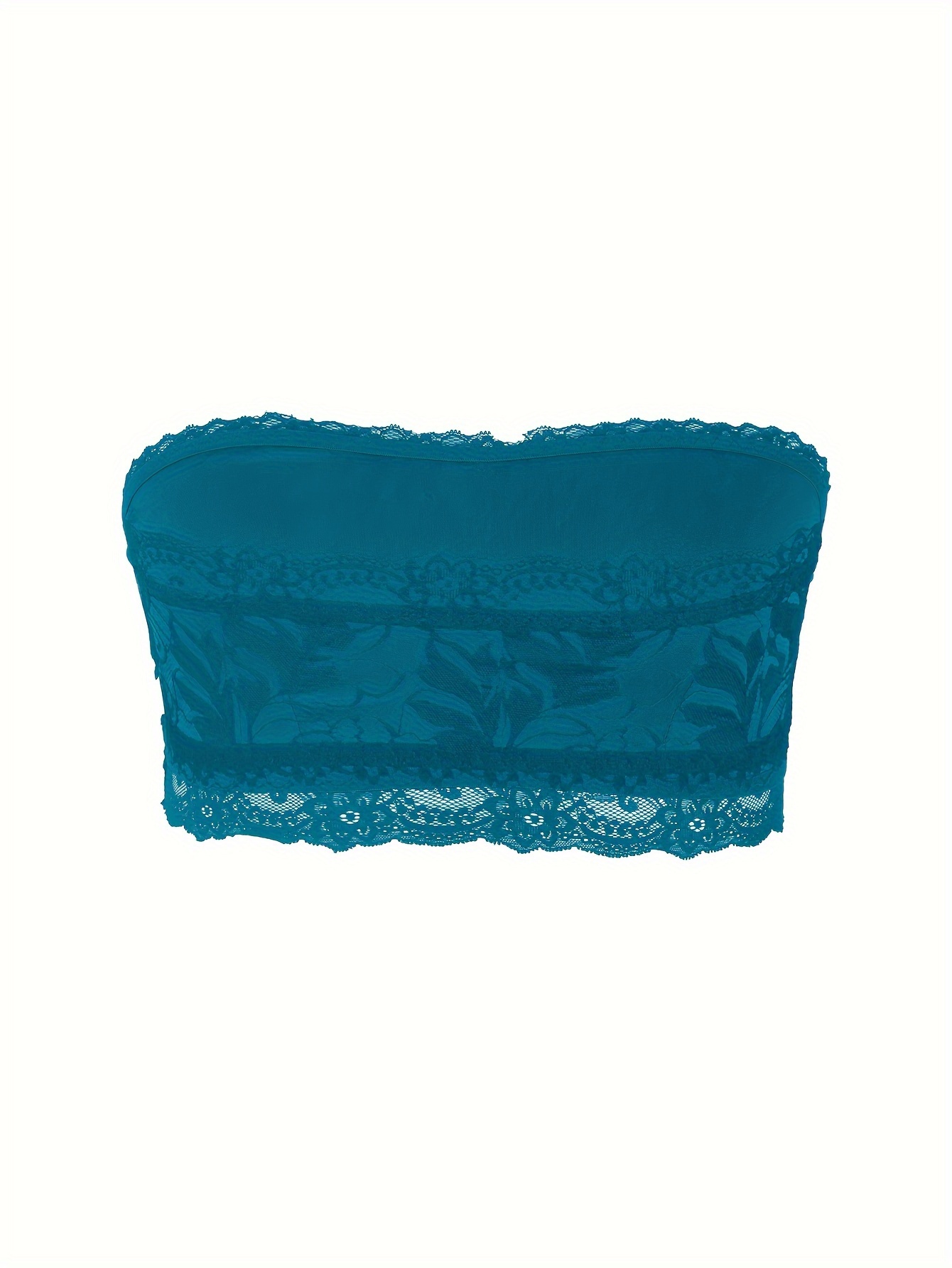 Plus Size Sexy Tube Bra, Women's Plus Solid High Stretch Lace Strapless Bandeau Tube Bra