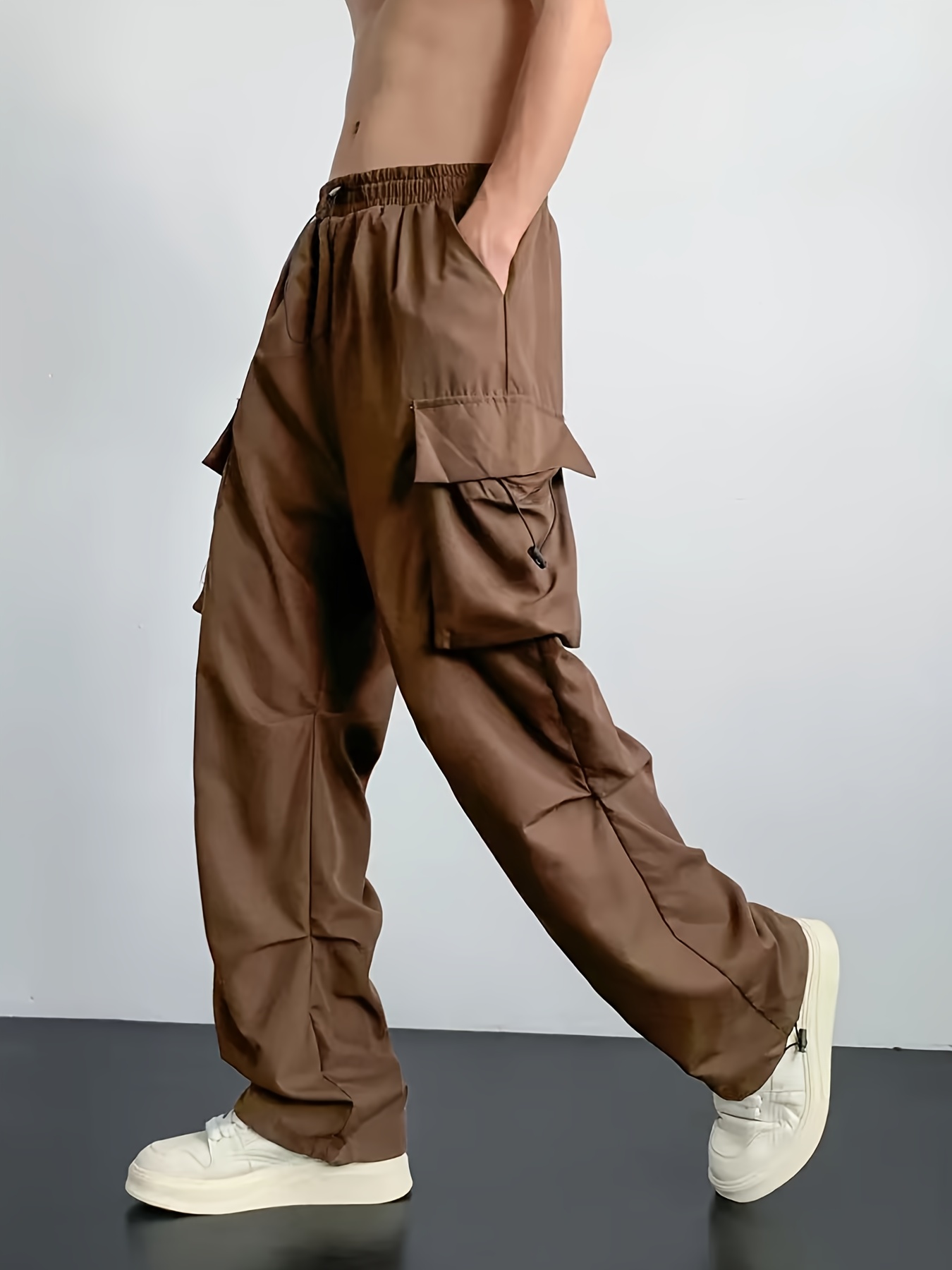 Cotton Blend Solid Multi Flap Pockets Men's Straight Leg - Temu Australia