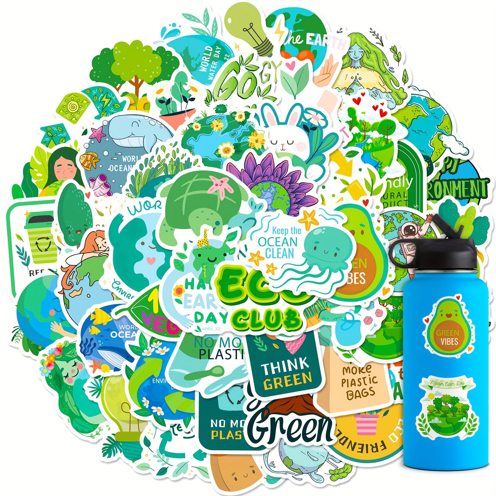 50pcs Forest Stickers for Scrapbooking, Green Tree Animals Stickers, Outdoor Nature Vinyl Decals for Water Bottles Journal Bike Laptop Phone Luggage