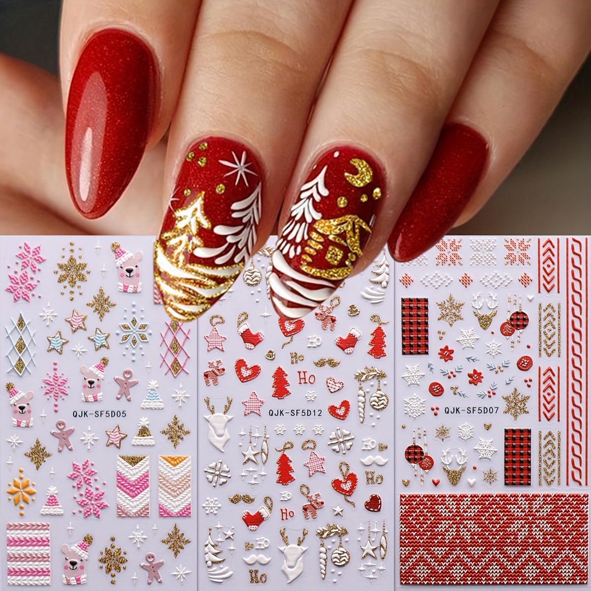 5d Embossed Christmas Nail Art Stickers,self Adhesive Snowflake Elk Head Design  Nail Art Decals For Diy Or Nail Salons,nail Art Supplies For Women And  Girls - Temu