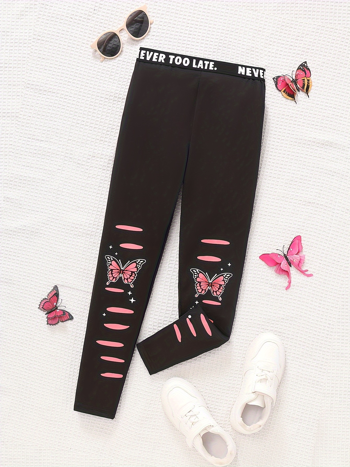 Butterfly Graphic Girls Casual Legging Pants High Waist For - Temu