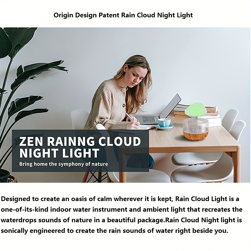 Rain Cloud Humidificador de goteo de agua con 5 aceites esenciales, difusor  de nube con 7 colores cambiantes, luces nocturnas de aromaterapia, difusor