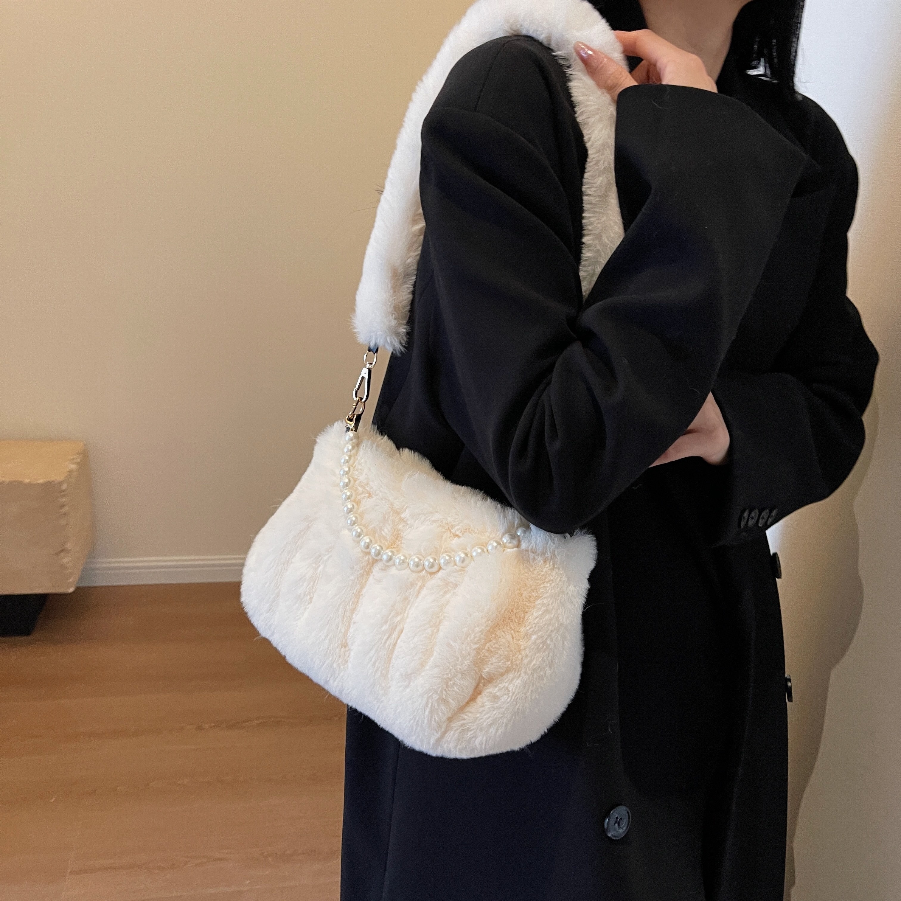 Fur baguette bag hot sale