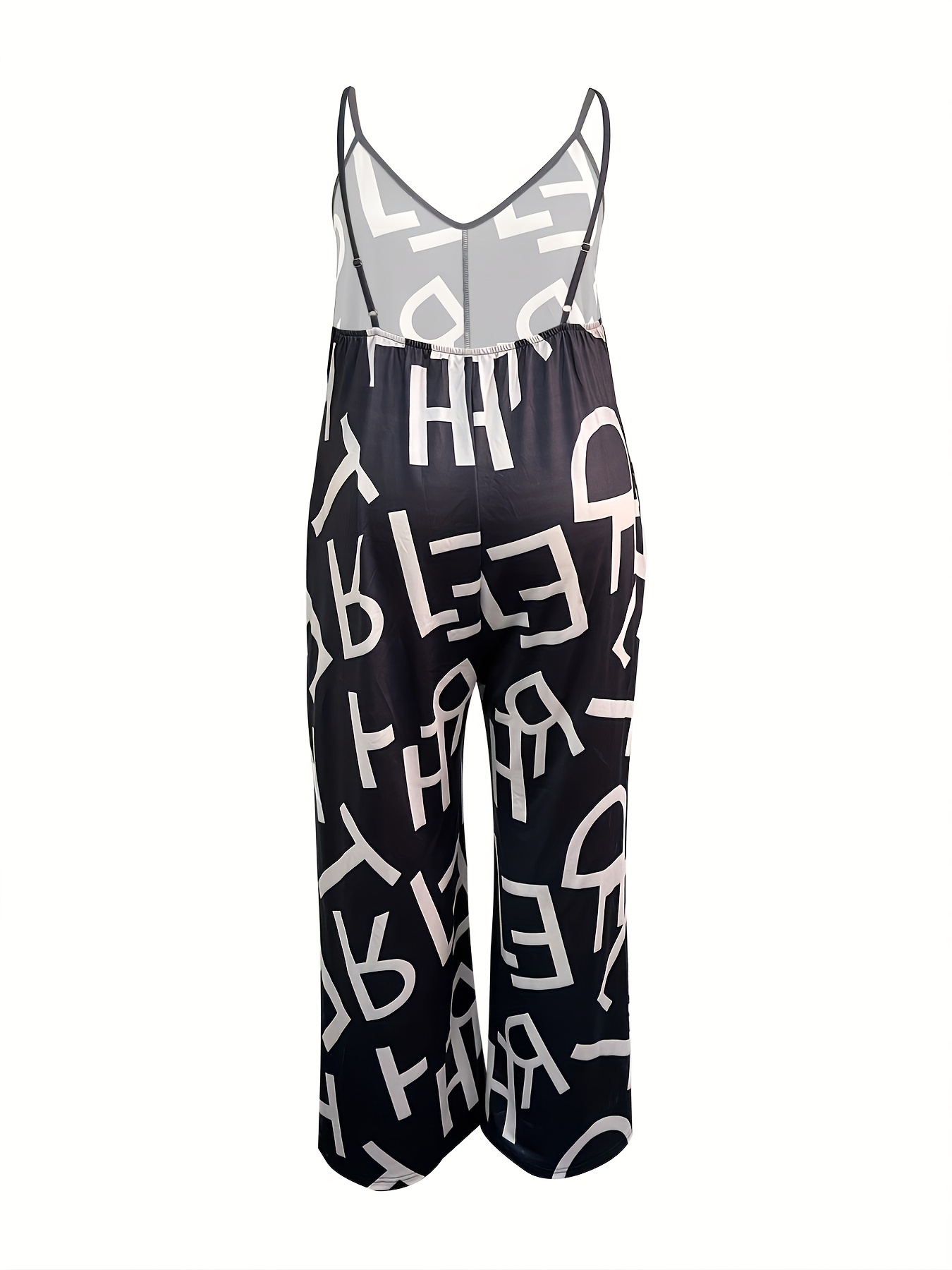Casual Jumpsuit Women's Plus Letter Print V Neck Cami Jumpsuit