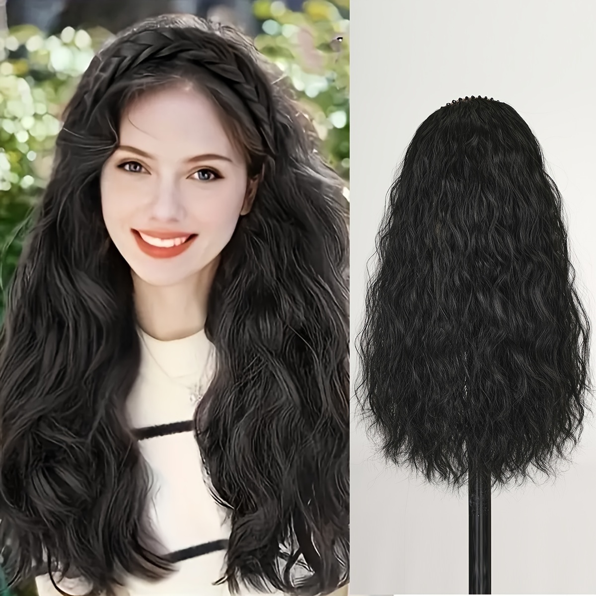 Braided Headband Wig Long Wavy Wig Women Synthetic Wig Temu