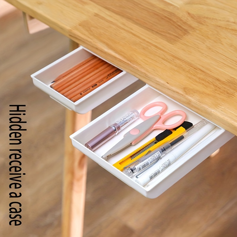 

1pc Self-adhesive Hidden Drawer Hanging Organizer: The Perfect Desk Pencil Tray For Under The Table Storage!
