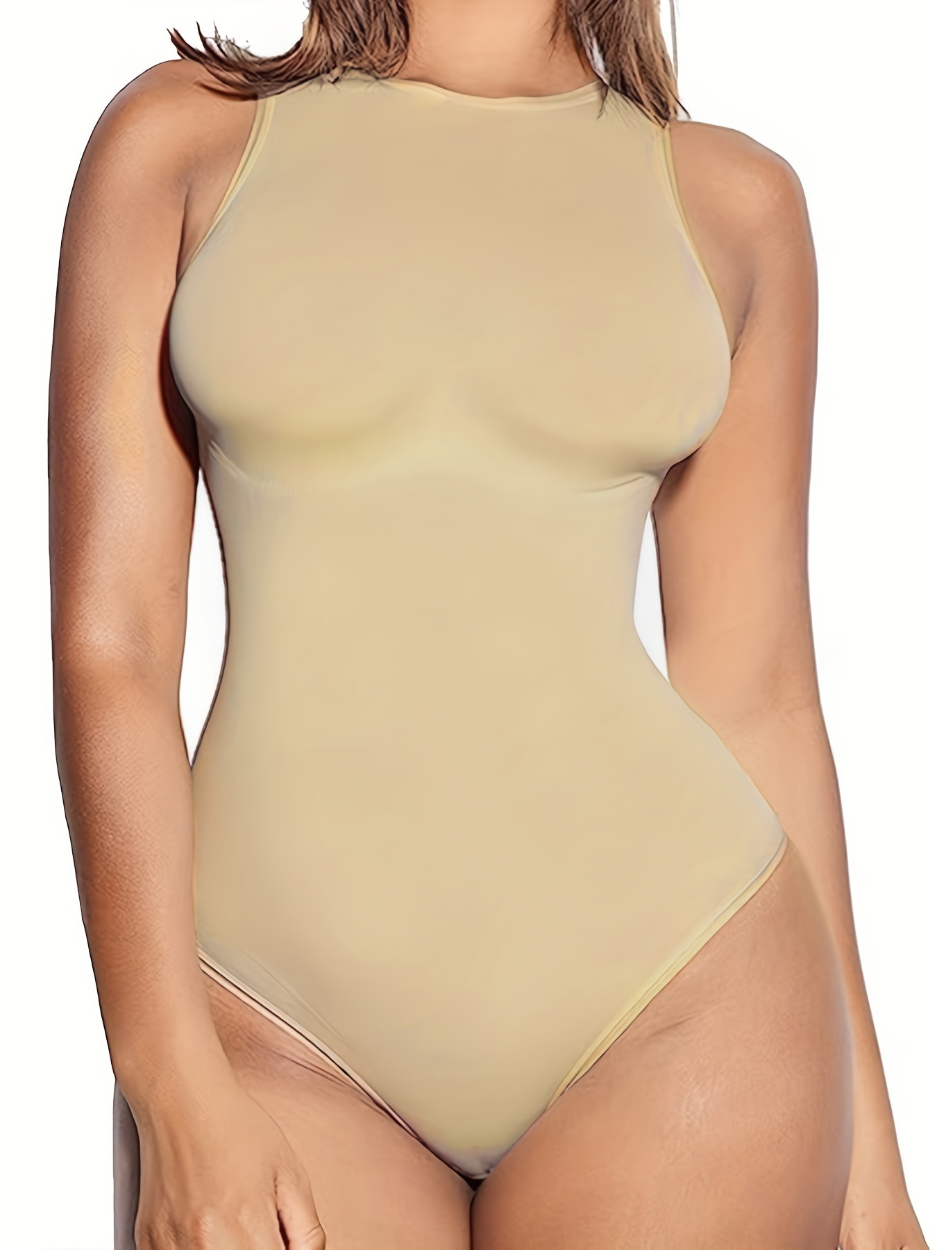 Simple Solid Shaping Bodysuit Tummy Control Slimming Thong - Temu Canada