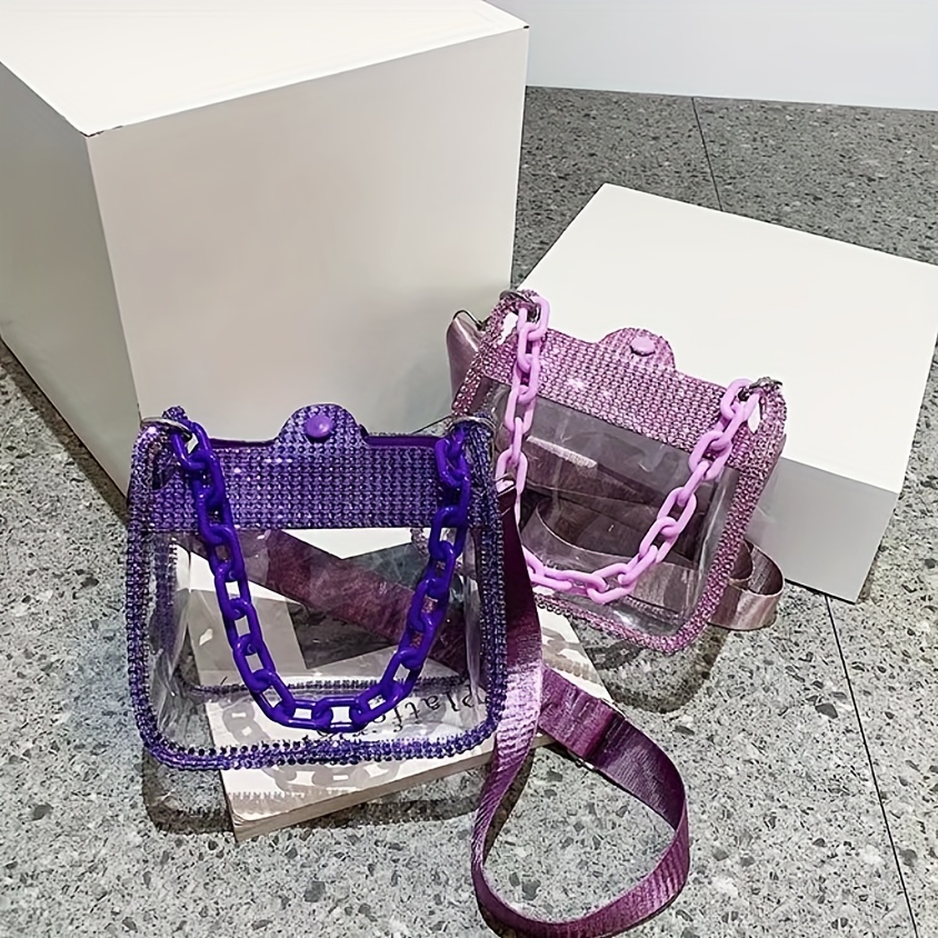 Box Bags for Women Purple Handbag Clear Side Bags Ladies