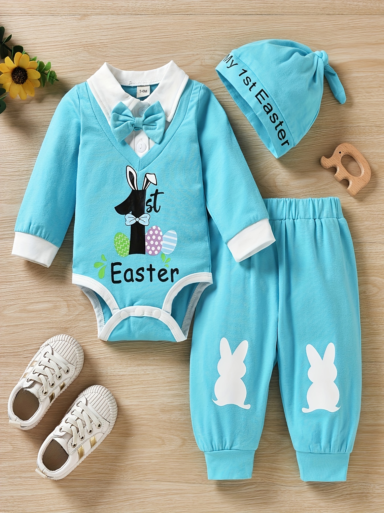 Toddler Baby Boy's Easter Outfit, Long Sleeve Bunny Print Tops+Soild Color  Pants 2Pcs Casual Clothes