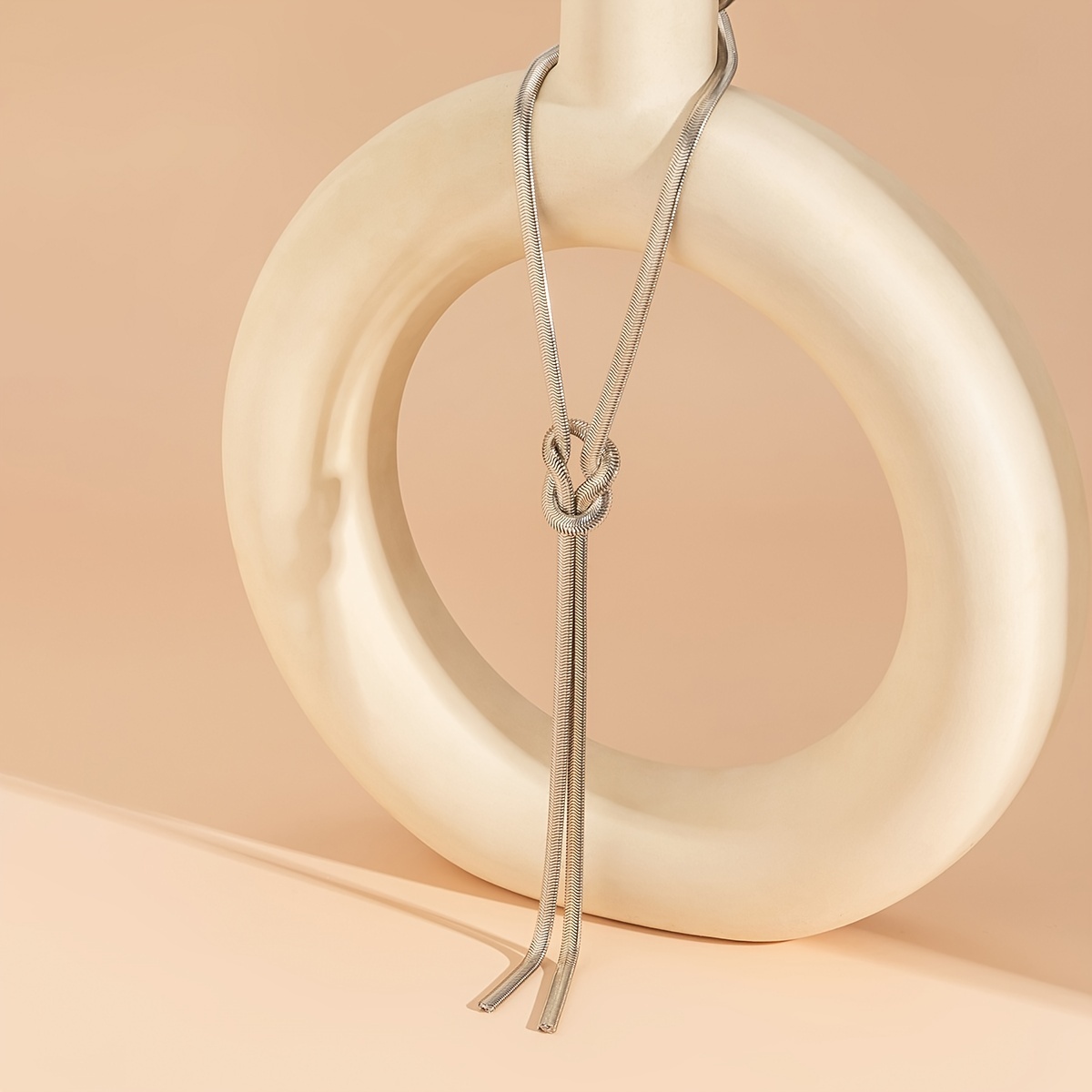 Y Shaped Long Tassel Snake Bone Necklace, Statement Pendant Jewelry