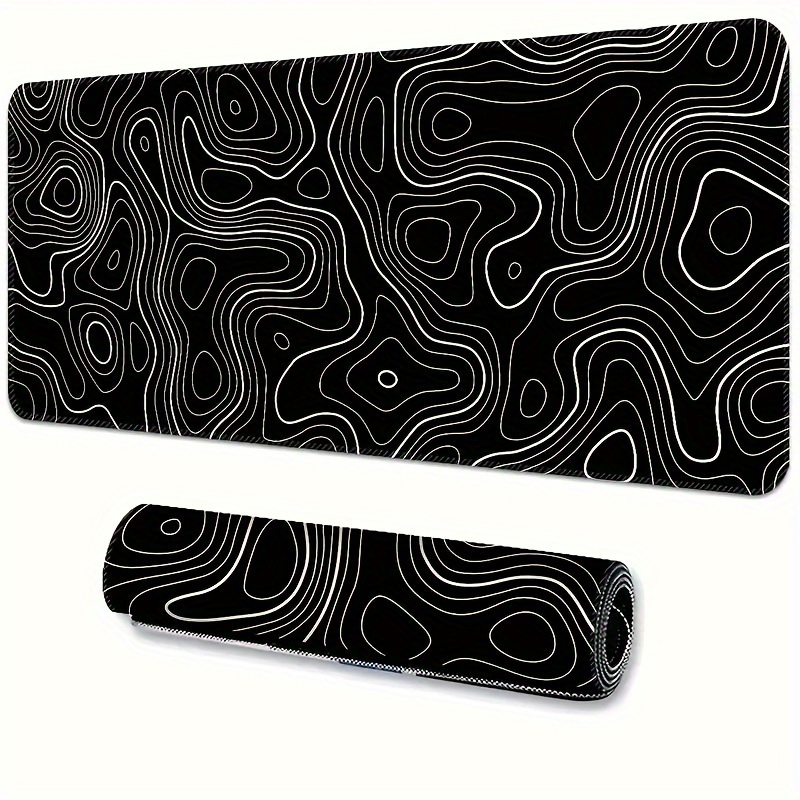 Japanese Wave Mouse Pad Black White Sea Aesthetic Moon Extended Desk Mat  Non-Slip Rubber Base with Stitched Edge Large Playmat for Gaming Laptop  Computer,35.4×15.7 in 