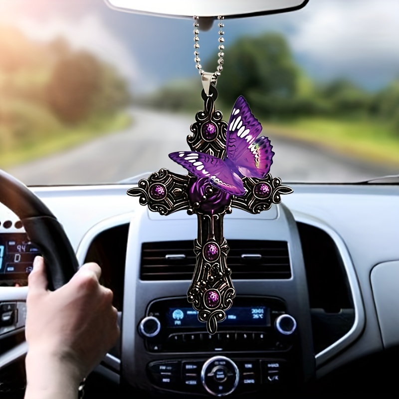 Ciondolo per auto con croce a farfalla viola specchietto - Temu Italy