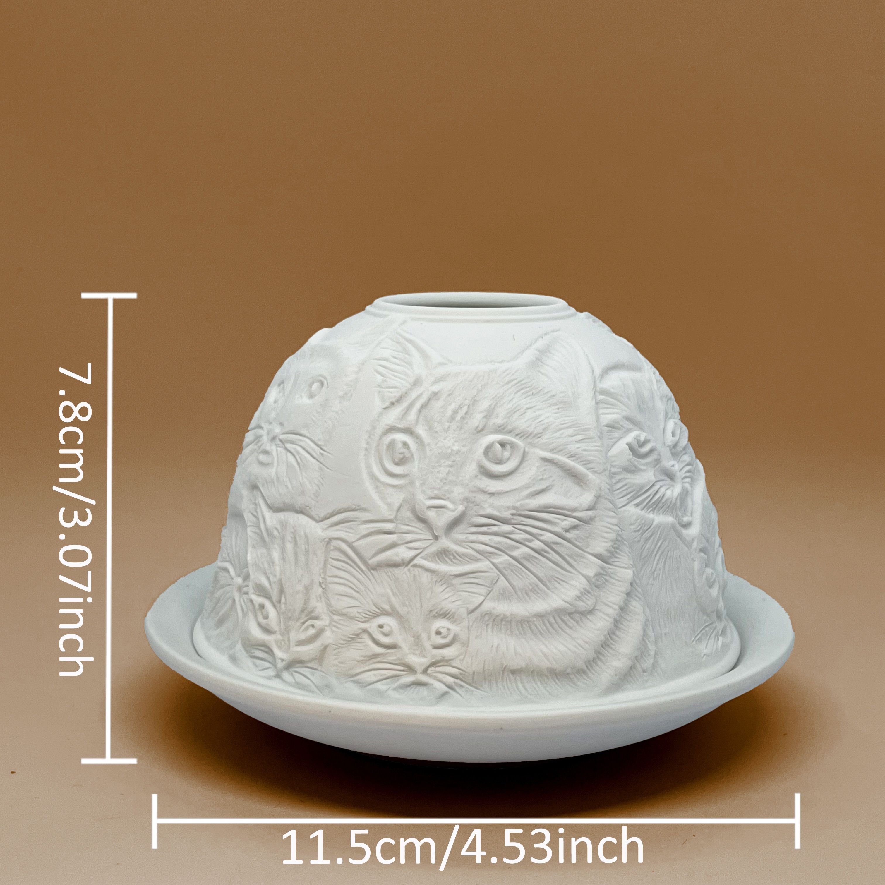 Image of Porcelain Dome Tealight Holder,set Of Shade & Plate,kittens Design,a Stunning Candle Holder A 3d Image.cat Gifts For Women & Cat Ornament.living,dining Room Table,home Decor Accessories.
