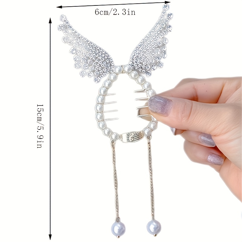 Elegant Angel Wings Tassel Hairpin Rhinestone Faux Pearls - Temu