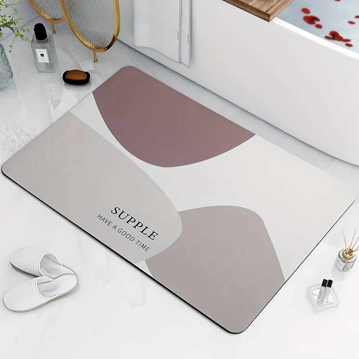 Geometric Pattern Floor Mat Soft Bath Rug Diatom Mud Bath Mat Absorbent Carpet