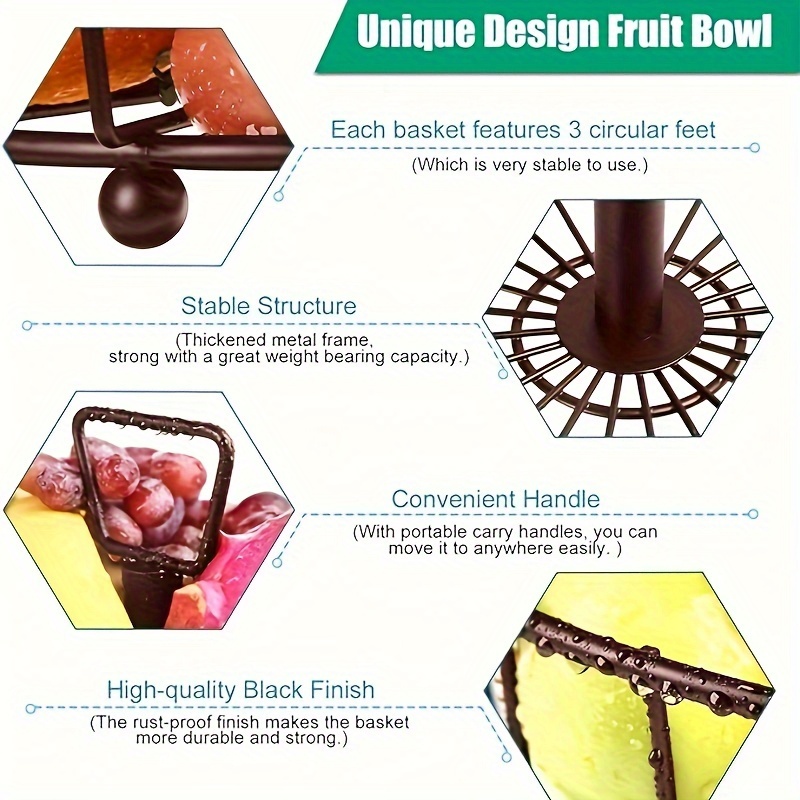 Frutero grande para encimera de cocina, cesta de frutas para cocina,  almacenamiento de frutas y verduras, soporte de frutas, cesta de productos