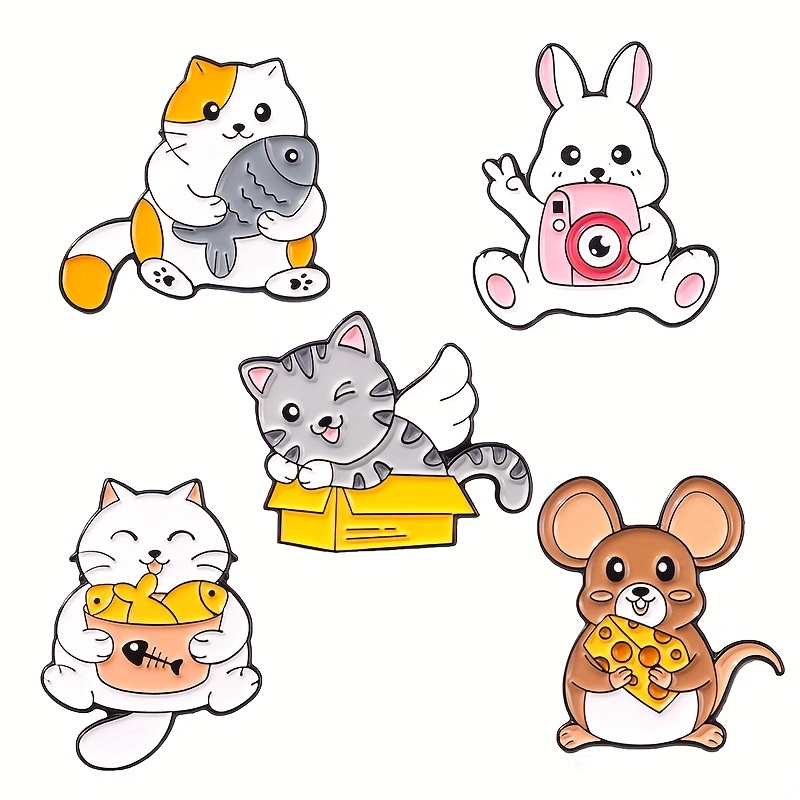 Creative Cute Cartoon Cat Fish Rabbit Diy Pin Badge - Temu