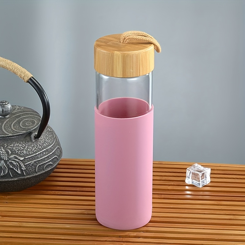 Glass Water Bottle With Bamboo Lid And Silicone Cover Leak - Temu