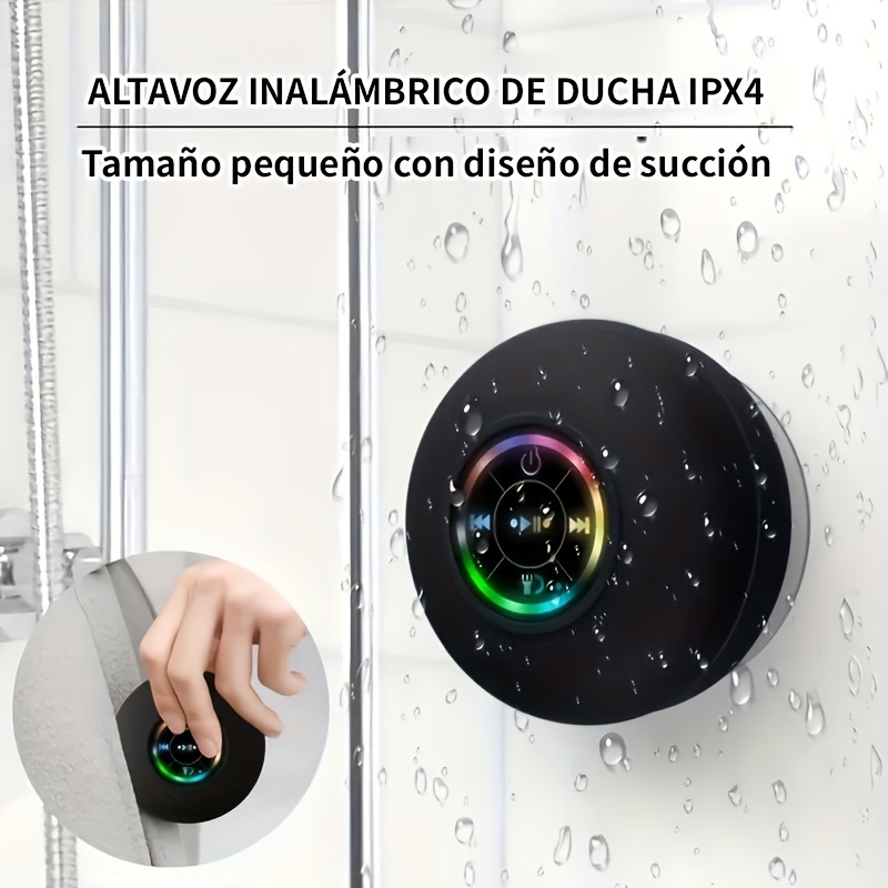 PEYOU Altavoz impermeable IPX7, altavoz de ducha Bluetooth 5.0 impermeable  con ventosa, luces RGB de tiempo de reproducción, sonido envolvente de 360°