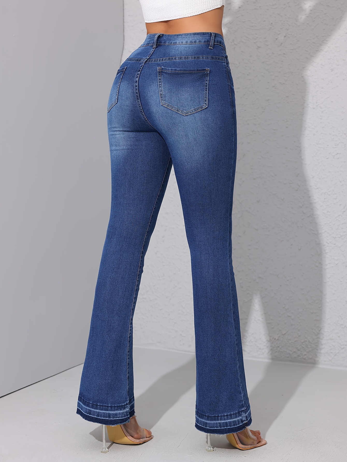Naliha Women Casual Jeans High Waisted Ruffles Skinny Bell Bottom Denim  Pants Blue S : : Fashion