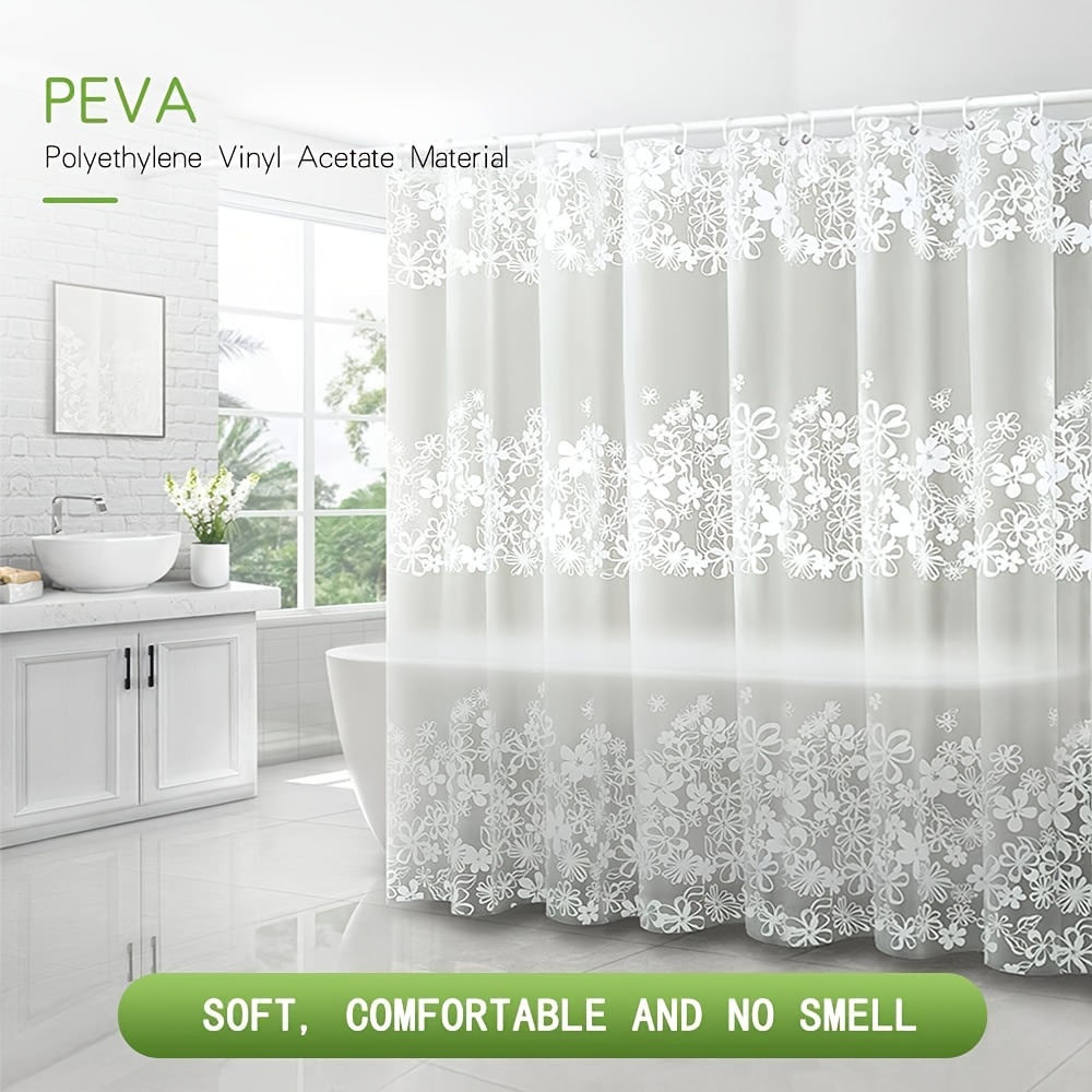 Flower Semi transparent Shower Curtain With Plastic Hooks - Temu