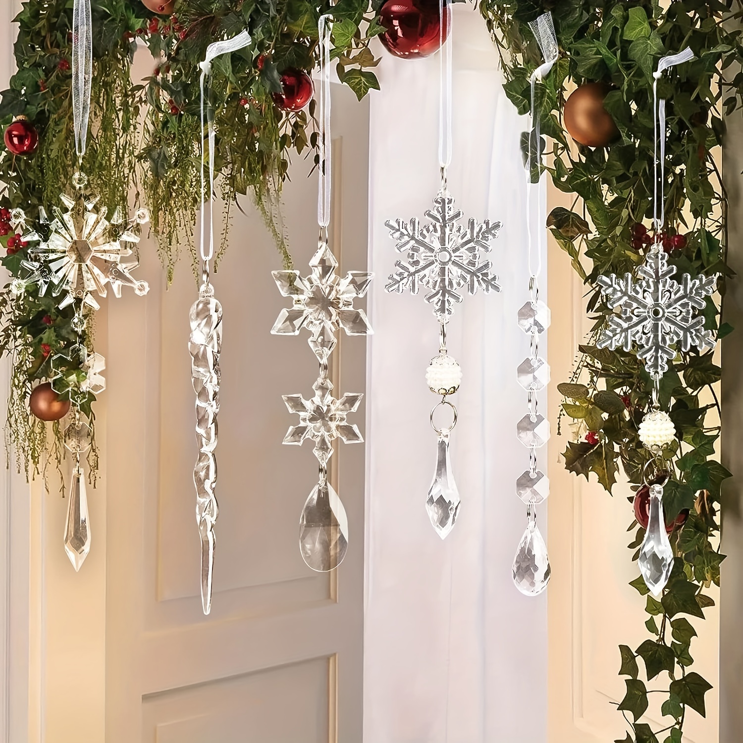 Christmas Crystal Snowflake Decorations Hanging Christmas - Temu