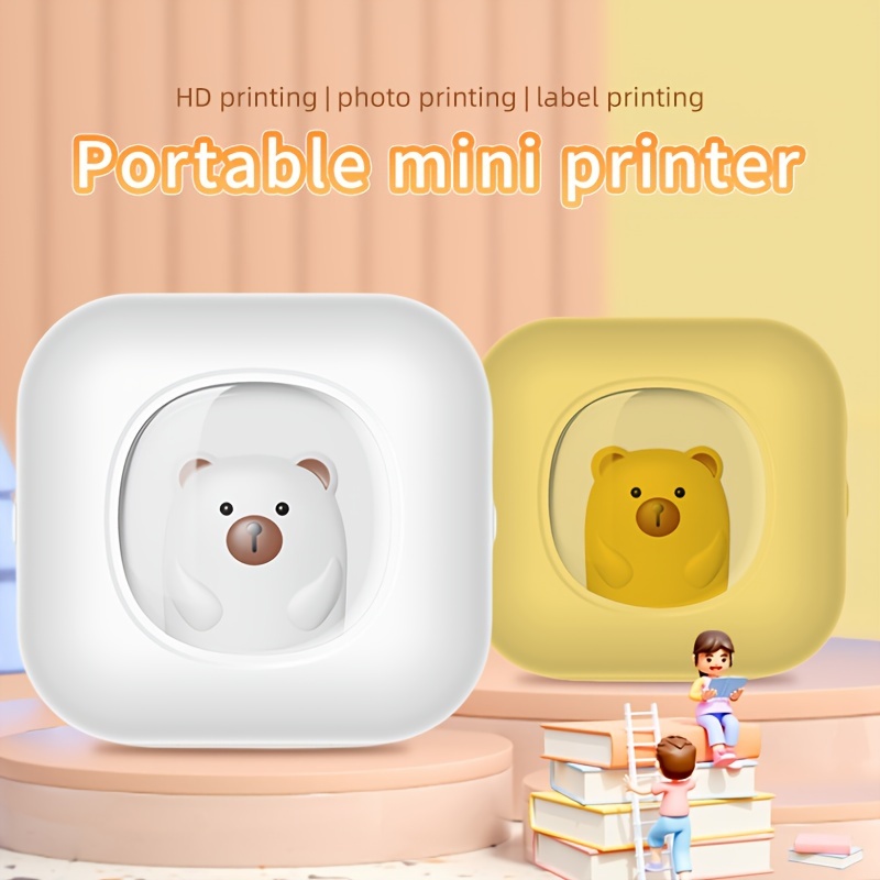 CUIFATI Mini Photo Printer, Cute Bear Shape Wireless Photo Printer,  Portable Printer for Smartphones, Compatible with OX S, Android & Bluetooth