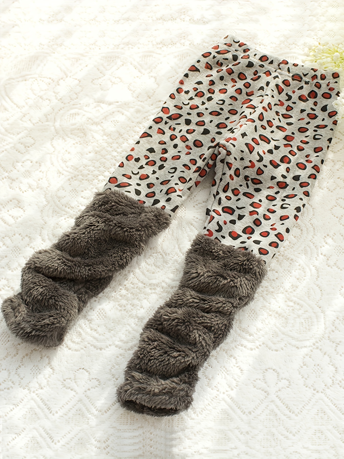 Girls 95% Cotton Warm Splicing Leopard Print Leggings Slim - Temu