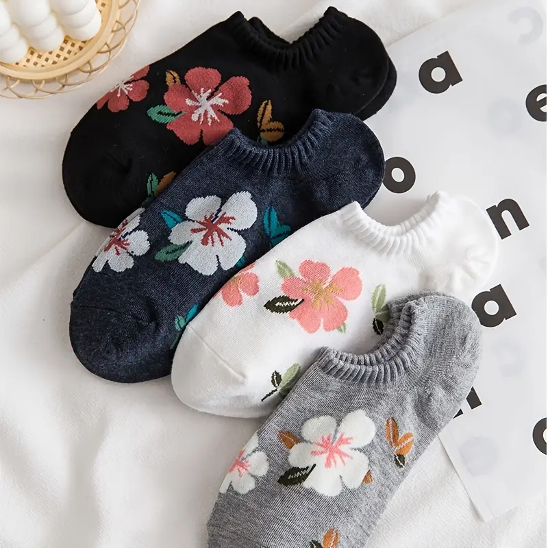 Simple No Show Socks Floral Pattern Low Cut Ankle Sock Pack - Temu