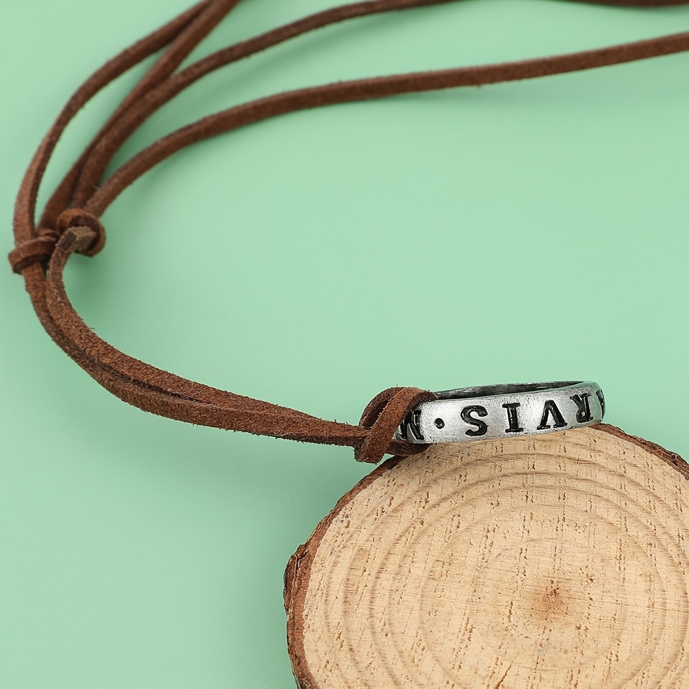Men's Adjustable Brown Leather Chain Pendant Necklace with Ring