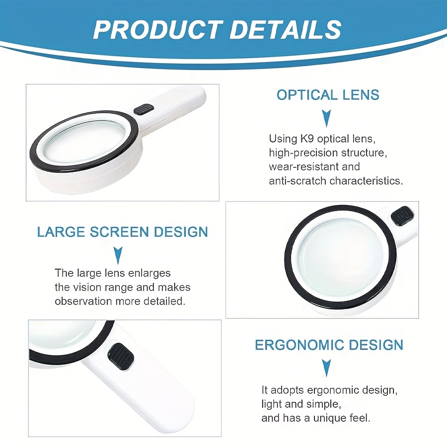 Magnifying Glass with Light 30X Handheld Double Glass Lens Lighted  Magnifying