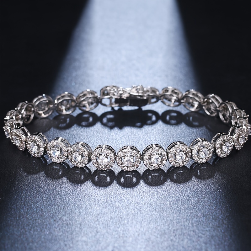 

Silver Plated Iced Out Shiny Zircon Thin Tennis Bracelet Super Shiny Versatile Copper Hand Chain